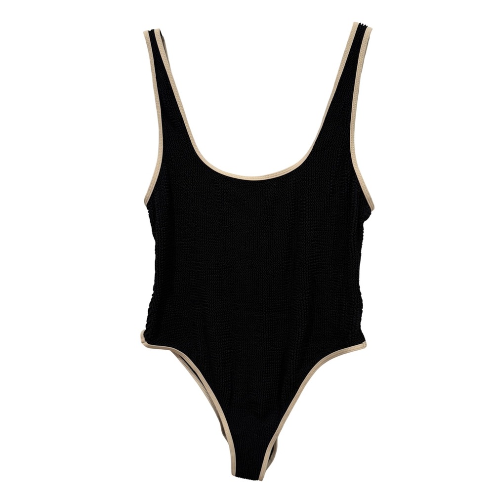 Moda Minx Curve Black Crinkle Contrast Binding Swimsuit UK 18 US 14 NEW